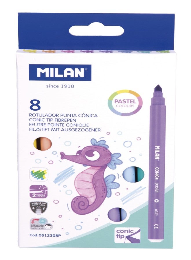 MILAN Box of 8 Pastel Tapered Tip Pens - Image 1